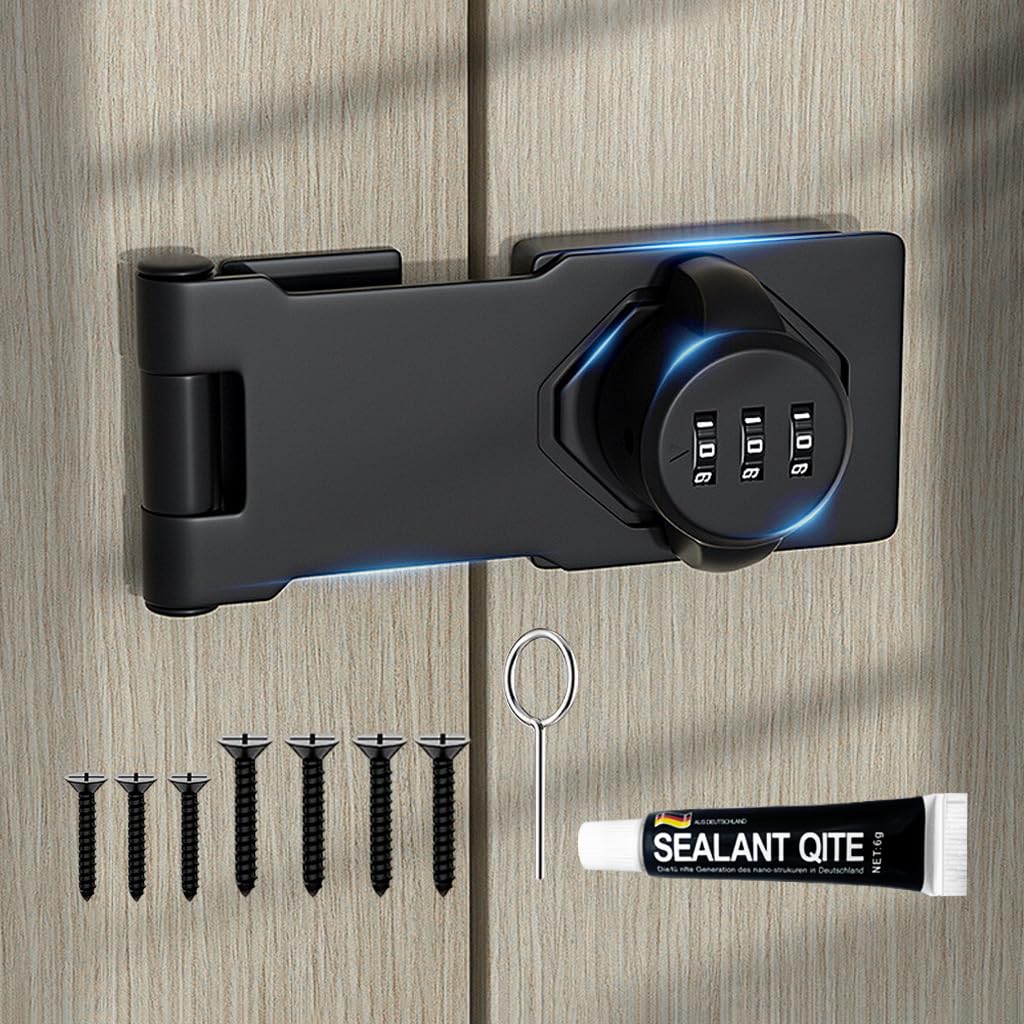 HASTHIP Cabinet Password Hasp Lock for Small Doors and Cabinets featuring 3 Digit Code | Zinc Alloy Black