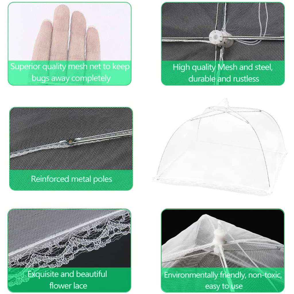 HASTHIP 4 Pack Food Cover Tents, 17 inch Pop-Up Mesh Food Covers Tent Umbrella, Reusable and Collapsible Screen Net Protectors for Outdoors Parties Picnics BBQs Keep Out Flies Bugs Mosquitoes