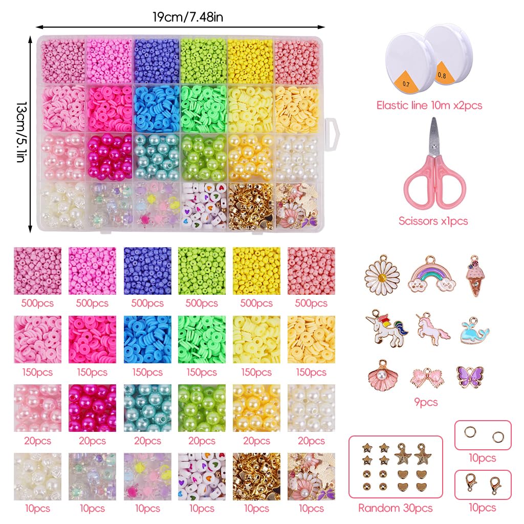 HASTHIP® Dowsabel Clay Beads Bracelet Making Kit for Beginner, Preppy Polymer Clay Beads with Charms Kit