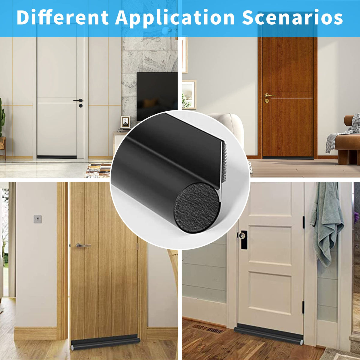 HASTHIP Door Bottom Sealing Strip 37.4 in 2 Pack for Draft Blocking with Self Adhesive | Black PU and PVC Foam Weather Stripping