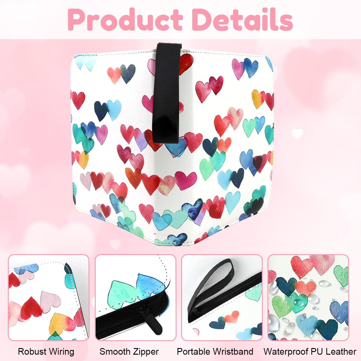 HASTHIP Instant Photo Album for Instax & Game Cards with 200 Slots and Zipper Strap | Heart Pattern PU Cover