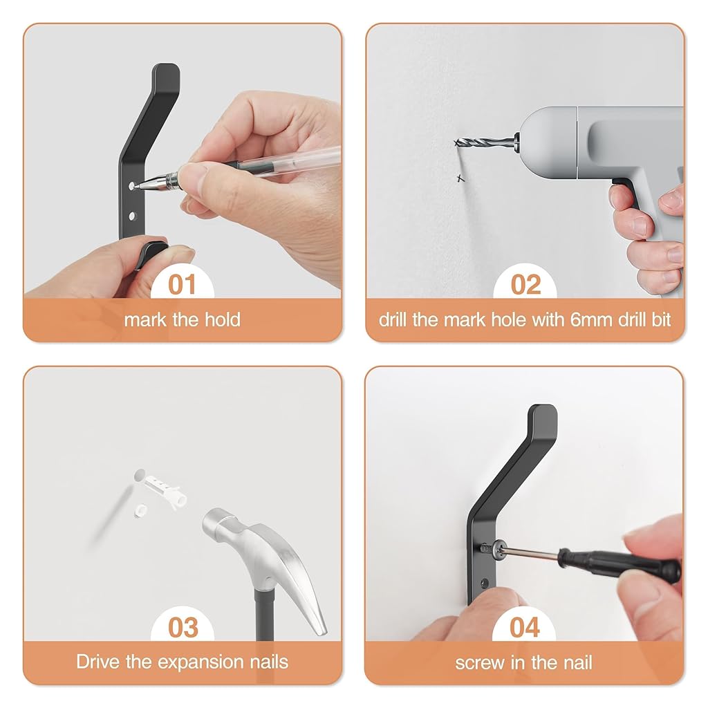 HASTHIP® 4Pcs Wall Hooks Hat Hooks Garment Hanger Hooks Coat Hooks Dual-hook Design Modern Minimalist Cast Iron Wall Mount Hooks with Screws Kit, Versatile Wall Hooks for Entryway, Wall, Room, Kitchen