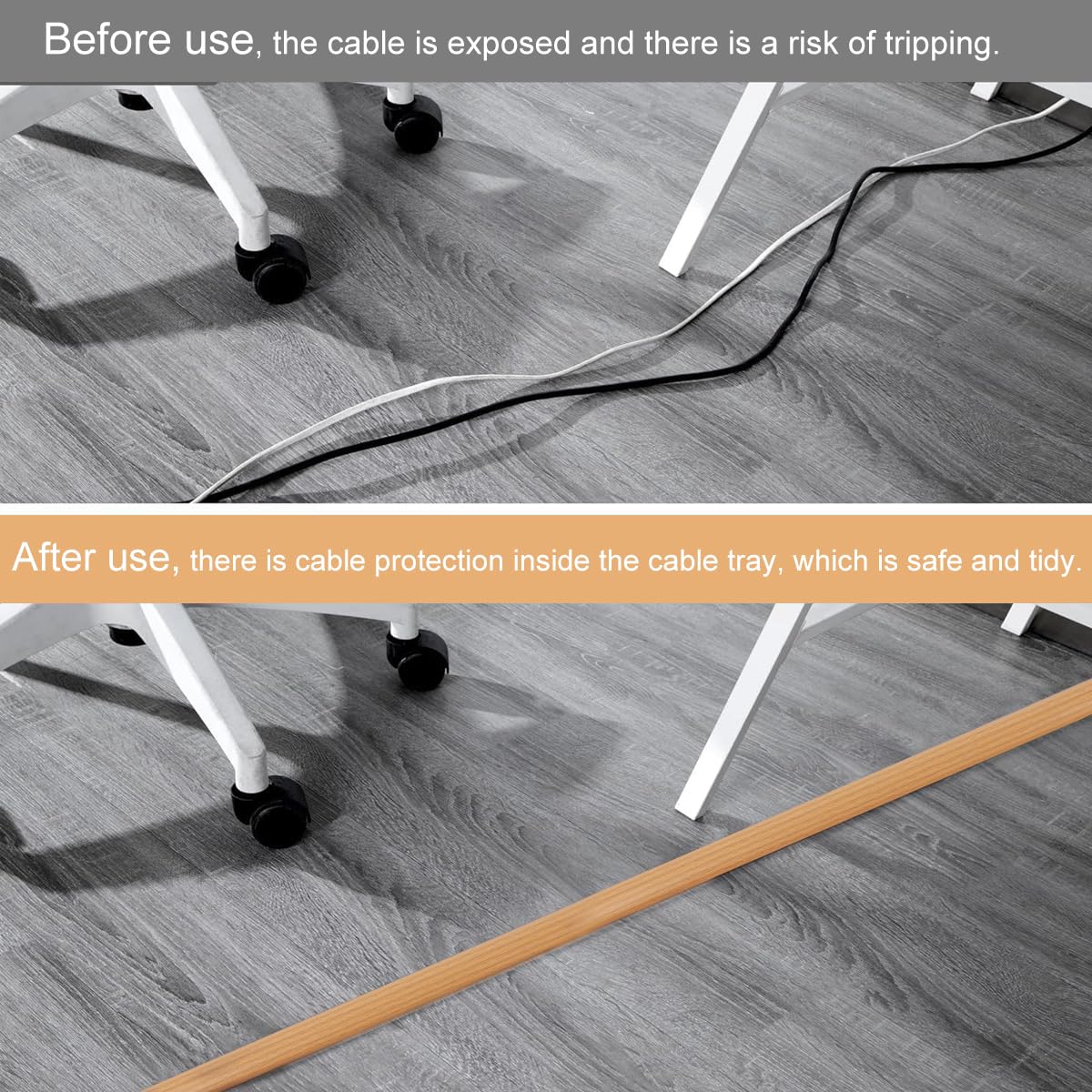 HASTHIP Floor Cord Cover for Home and Office with Self Adhesive Backing 6.6ft PVC Sleeve