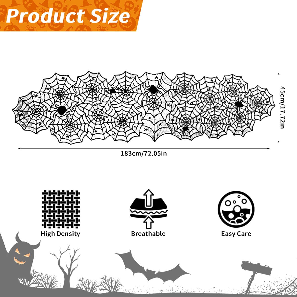 HASTHIP Halloween Table Runner for Parties with 45x180cm Black Lace Cobweb Design | Gothic Home Decor