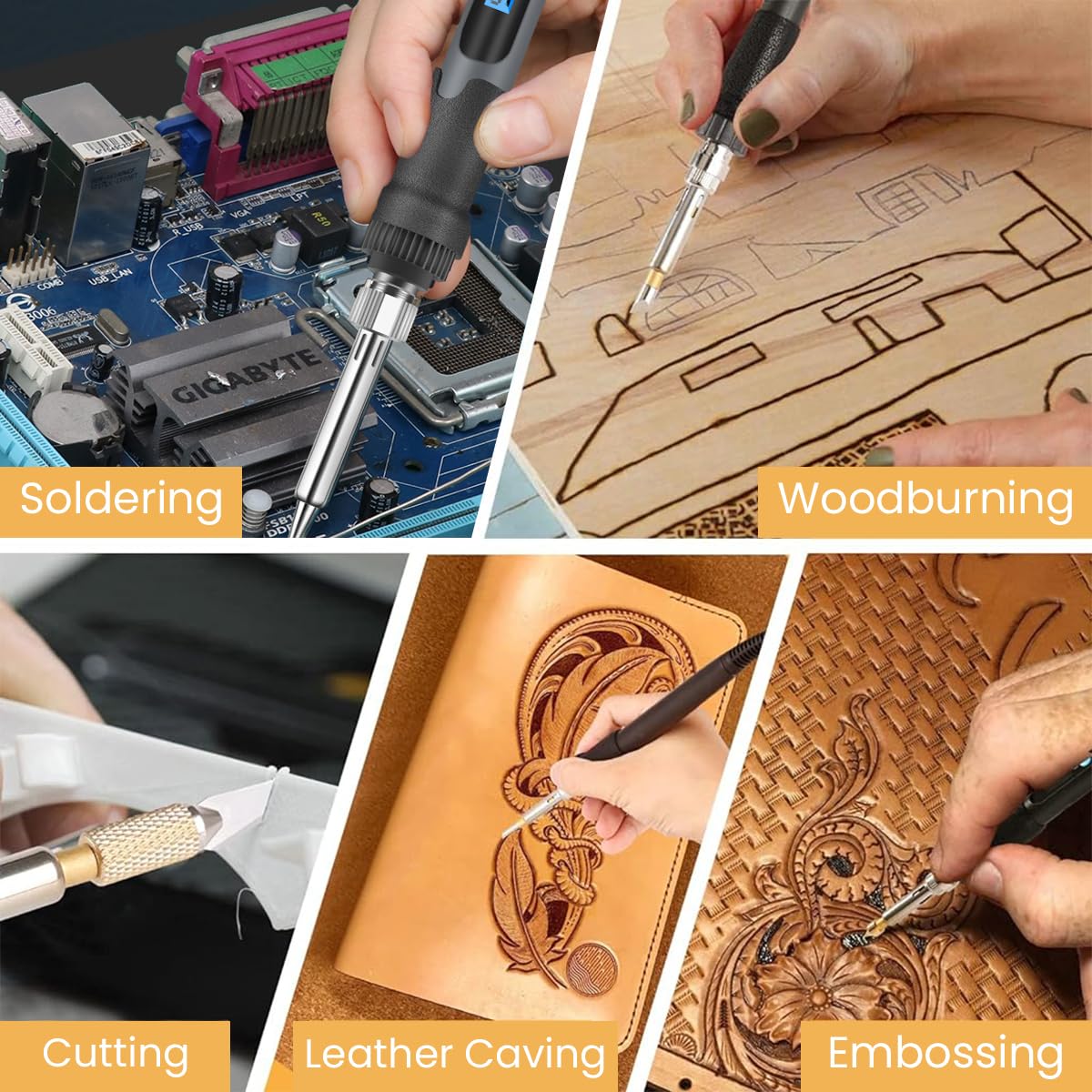 HASTHIP Pyrography Wood Burning Pen Kit 75PCS 2 in 1 60W with Adjustable Temperature | DIY Engraving and Craft Tool