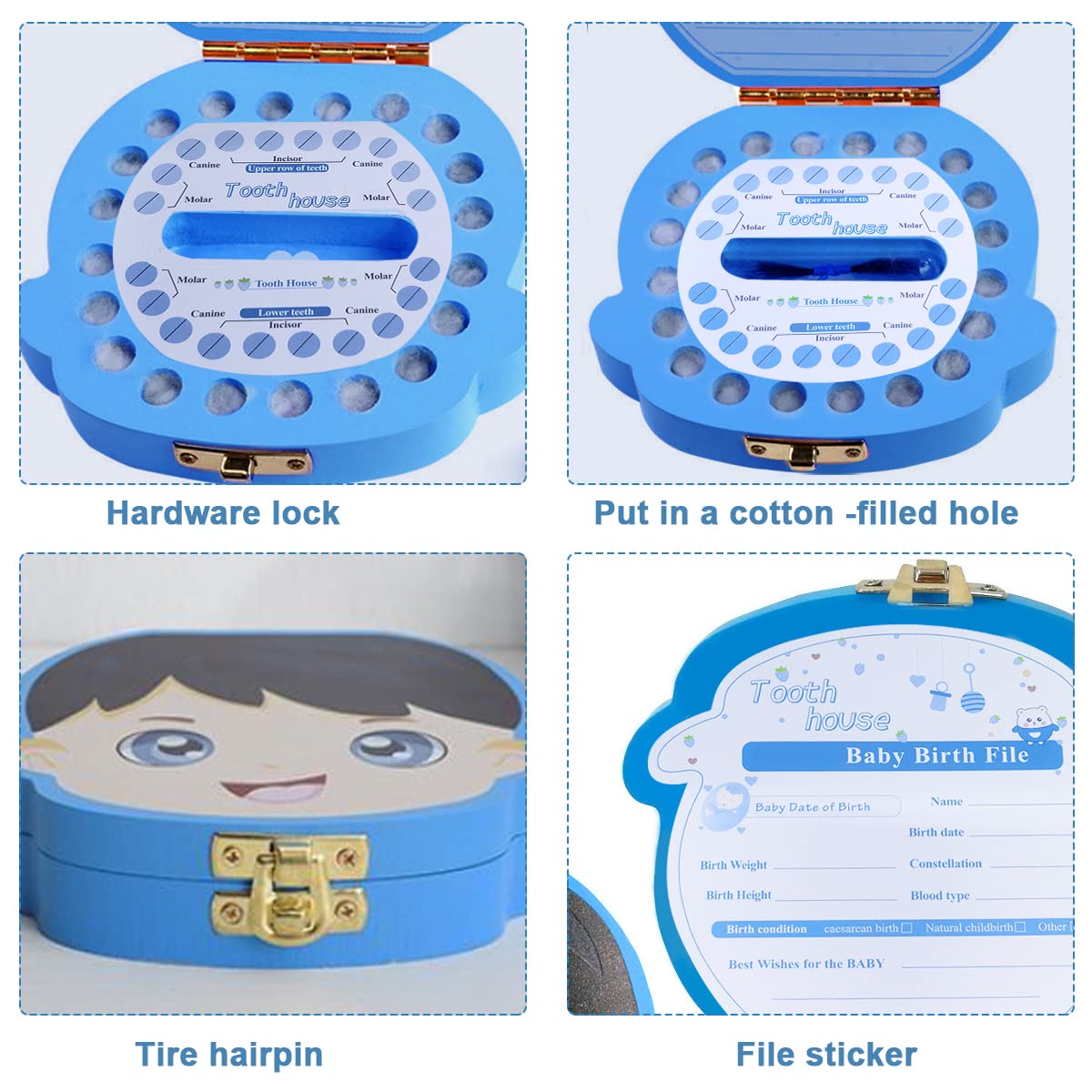 HASTHIP Baby Tooth Fairy Box for Boys featuring Wooden Slots and 12.5×11.3×3 cm Organizer