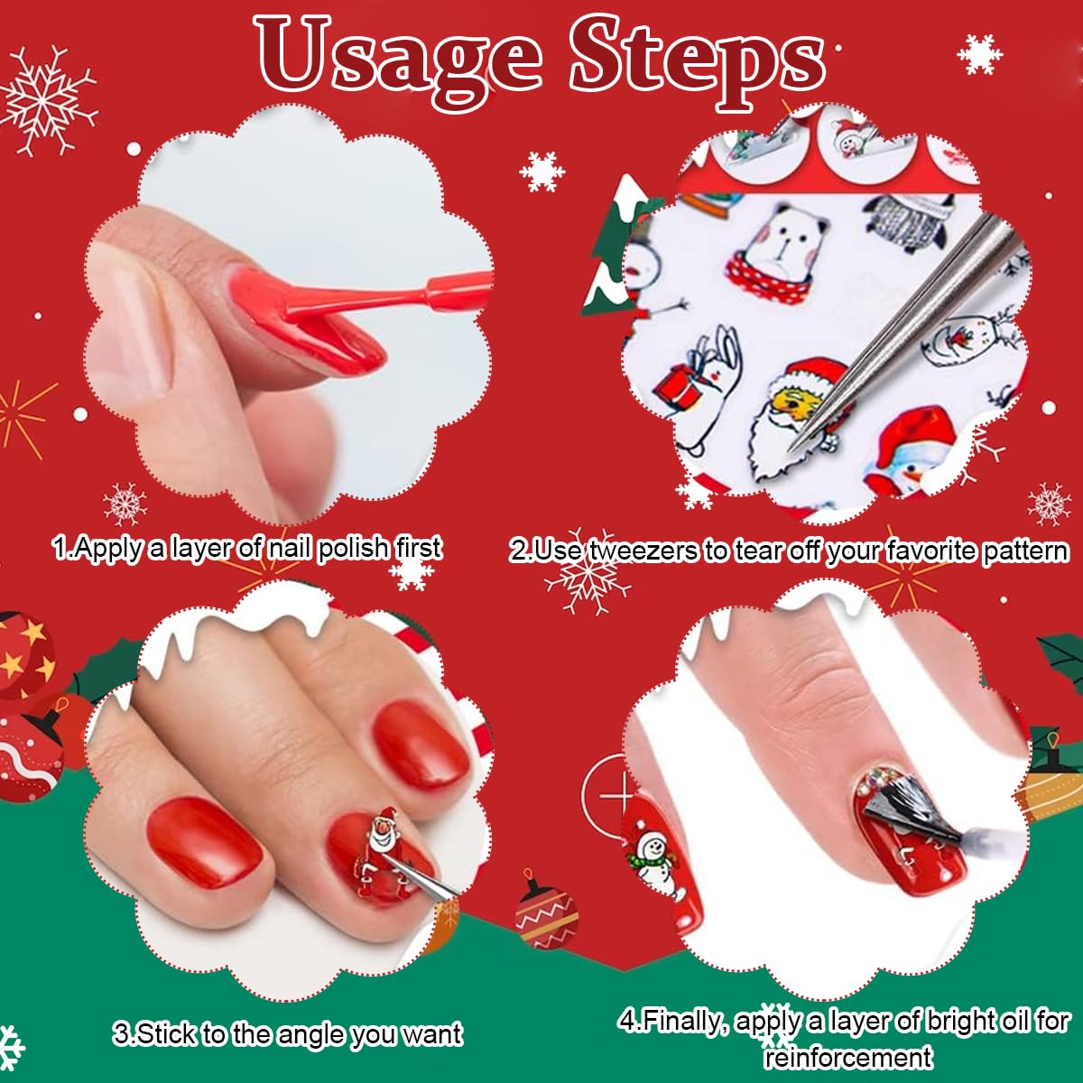 HASTHIP Nail Art Decals for Christmas with 10 Sheets Self Adhesive Santa Designs | DIY Stickers