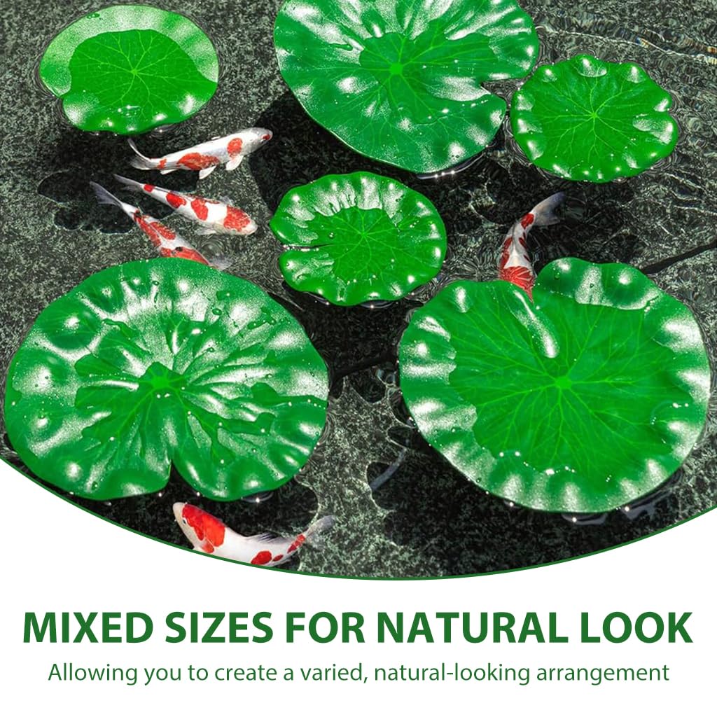 HASTHIP Artificial Floating Lily Pads for Ponds featuring Mixed 4 and 6 in Foam Leaves | Natural Water Decor