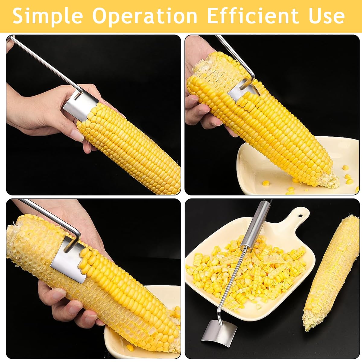 HASTHIP® Kitchen Corn Peeler Kernels Stripper Stainless Steel Corn Peeler Anti-Slip Long Handle Corn Peeler Quick Corn Stripper Remover Kitchen Corn Peeler for Salad, Corn Juice