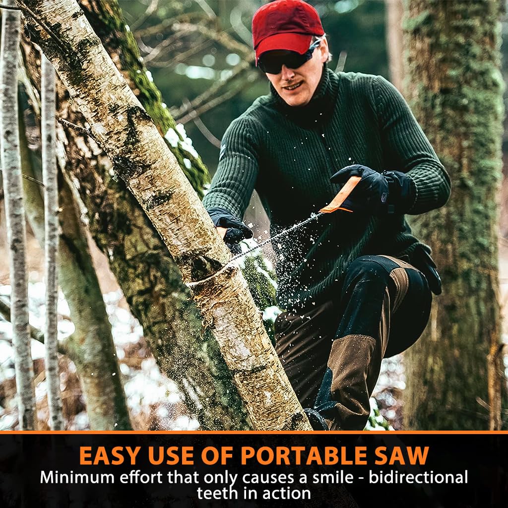 HASTHIP® 24" Pocket Chainsaw with Grips Folding Pull Saw with Storage Pouch Manganese Steel Hand Saw Hand Saw Portable Hand Saw for Cutting Branches, Outdoor Survival Gear Camping Gadget