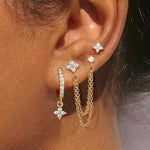HASTHIP® Set de 3 Pares de Pendientes para Mujer,Aros y Studs Dorados con Circonita Brillante,Diseño Floral y Cadenas Hipoalergénicos Elegantes para Perforaciones Múltiples