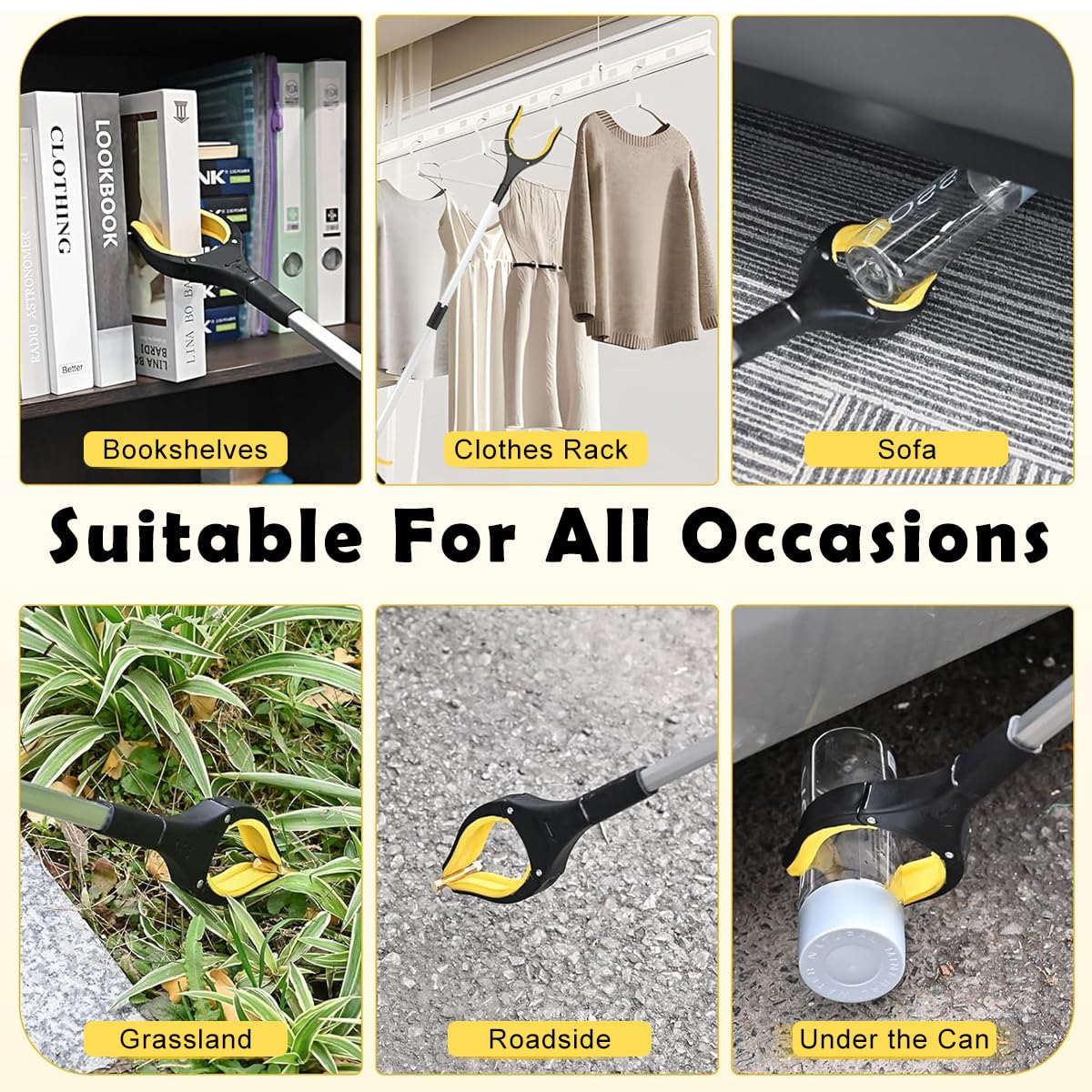 HASTHIP Grabber Reacher Tool 32.6 in for Litter Pickup with Magnet and Ergonomic Handle | Aluminum Foldable Aid for Elderly