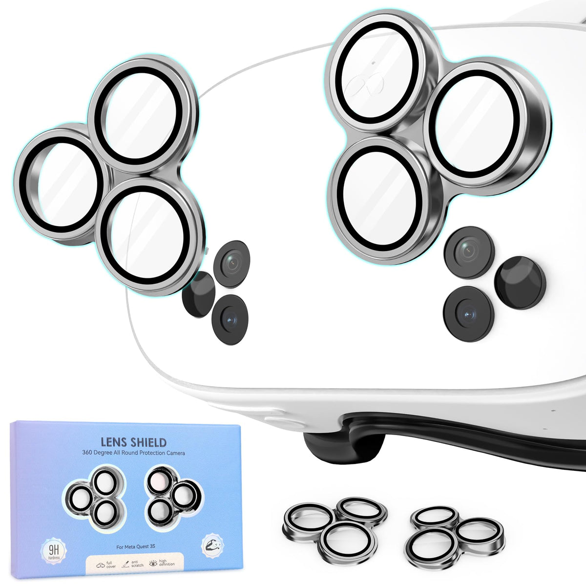 HASTHIP® Protector de Lente para Meta/Oculus Quest 3s,Vidrio Templado 9H,Marco de Aleación Aluminio Protección Completa 360°,Antiarañazos Alta Definición y Antihuellas para Gafas VR