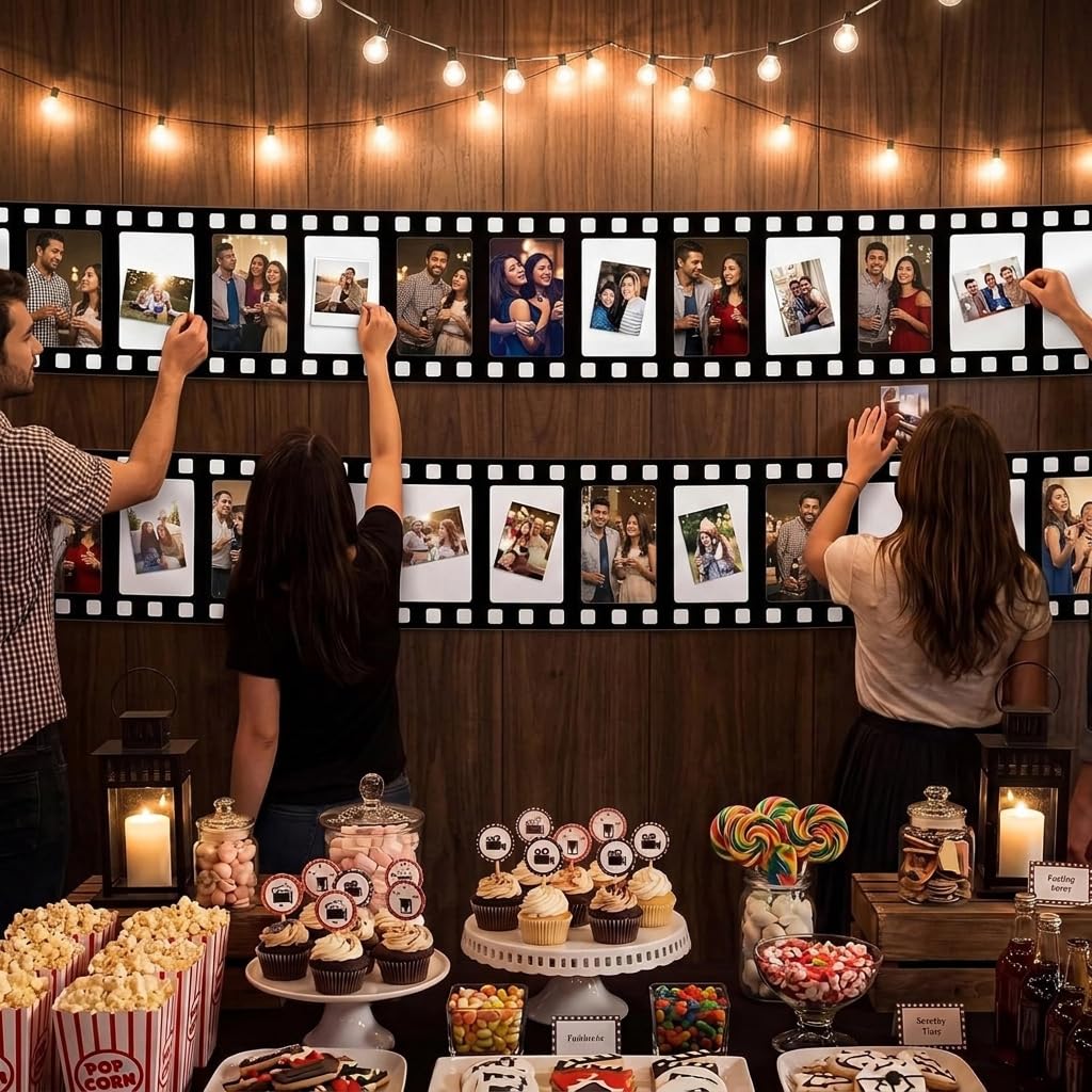 HASTHIP Movie Filmstrip Party Banners with Polyester Fabric, Ribbons and Glue Points for Easy Hanging
