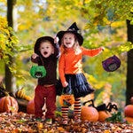 HASTHIP Halloween Candy Baskets for Kids with 20x13 cm Size and Velvet Fabric | Witch Cat Pumpkin Vampire Designs