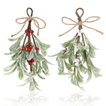 HASTHIP Artificial Christmas Mistletoe for Doors and Walls with Rope Hanging | 2 PCS 9 in Branches with Red and White Berries