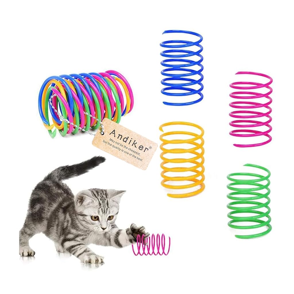 HASTHIP® 8PCS Cat Toys Interactive Set, Colorful Springs for Indoor Cats, Durable Plastic Kitten Toys for Swatting, Biting, Hunting & Exercise