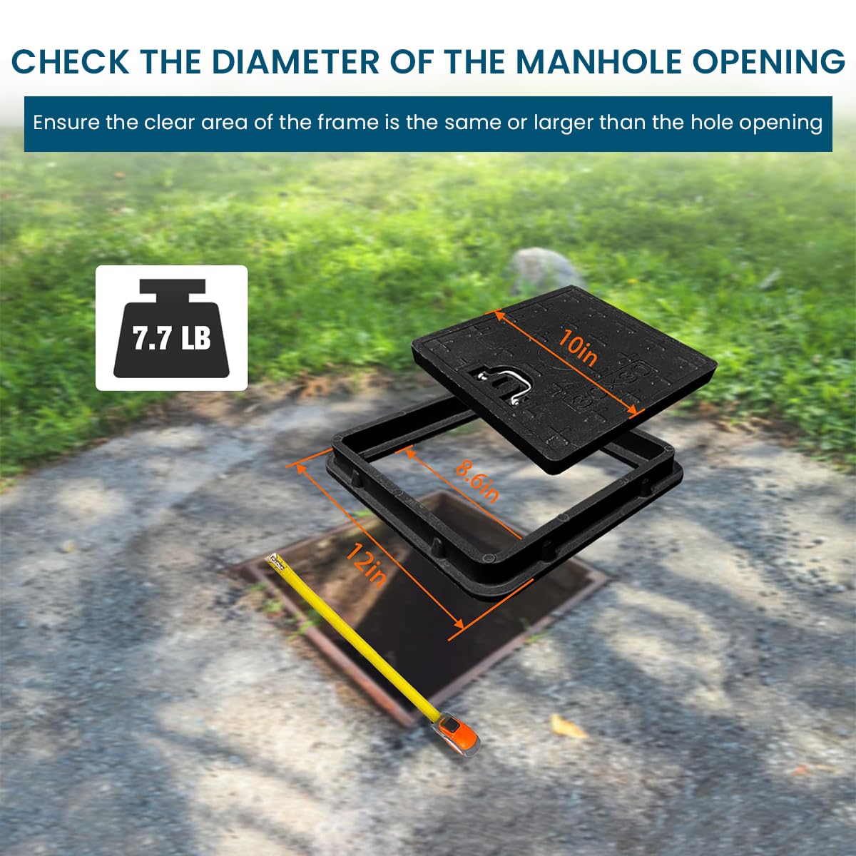 HASTHIP Manhole Cover for Underground Water Tanks featuring Metal Handle 12 x 12 in Black