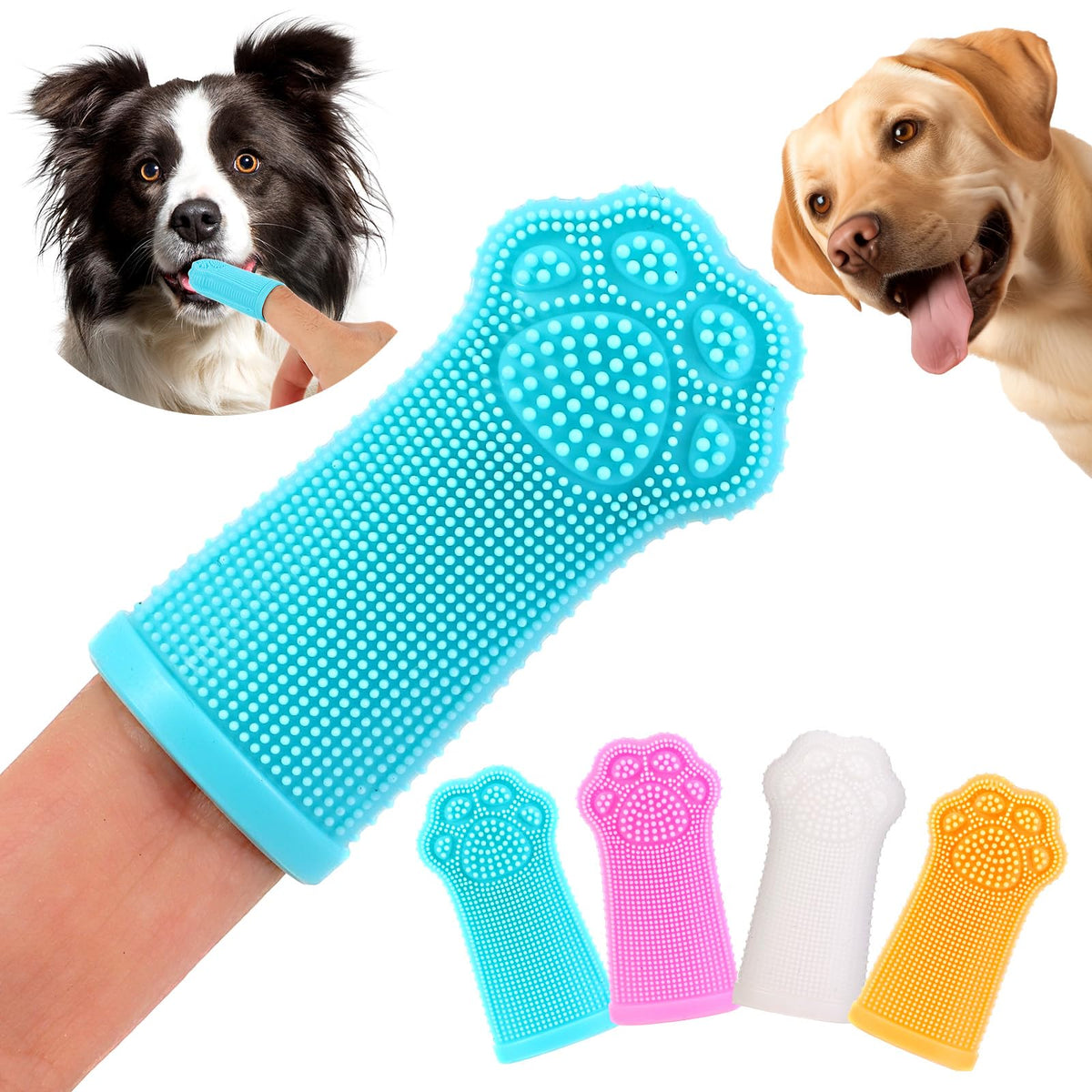 HASTHIP® Dog Finger Toothbrush 4-Pack, Soft Silicone Finger Toothbrush for Dogs and Cats, Pet Dental Care Tooth Brushing Kit for Medium and Large Dogs, Puppy Oral Hygiene Teeth Cleaner