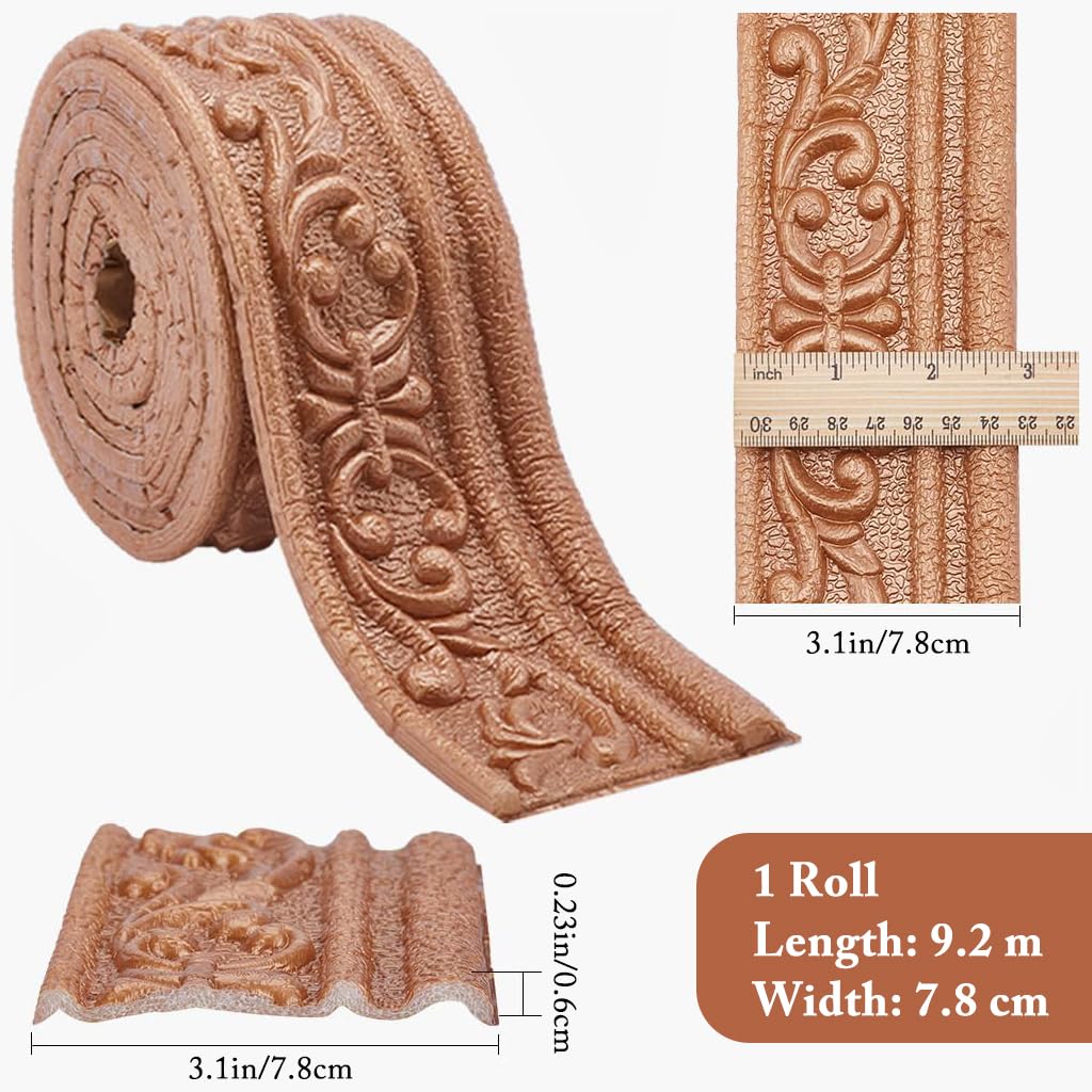 HASTHIP Wall Border Sticker for Home Decor with 3D Embossing and 30 ft Peel Stick Foam Trim Brown
