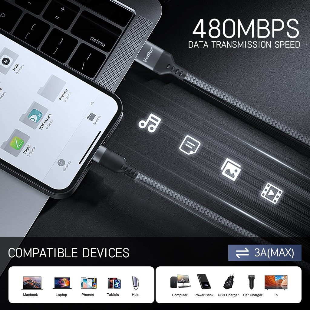 Light-ning Charging Cable 27W 3A Fast Charging Cable 10ft Long Light-ning Charging Cable Data Cable Support 480Mbps Data Transmission Compatible with Phone