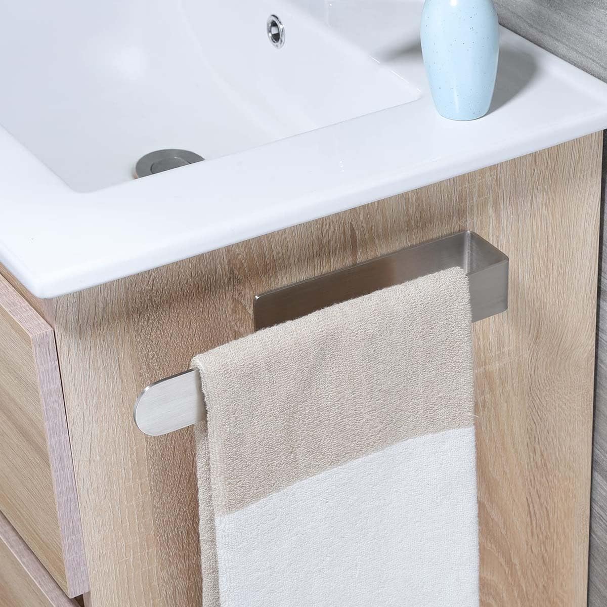HASTHIP® Wall Towel Holder 9'', 304 Stainless Steel Utility Holder Towel, Self Adhesive Wall Towel Holder for Bathroom & Kitchen, Durable Rustproof Utility Rack for Hand Towels, Towels & Dishcloths