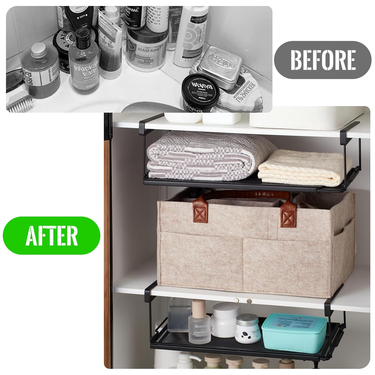 HASTHIP Undershelf Storage Basket for Kitchen with 38–70cm Retractable Slide-in Metal Rack | Space Saving Organizer