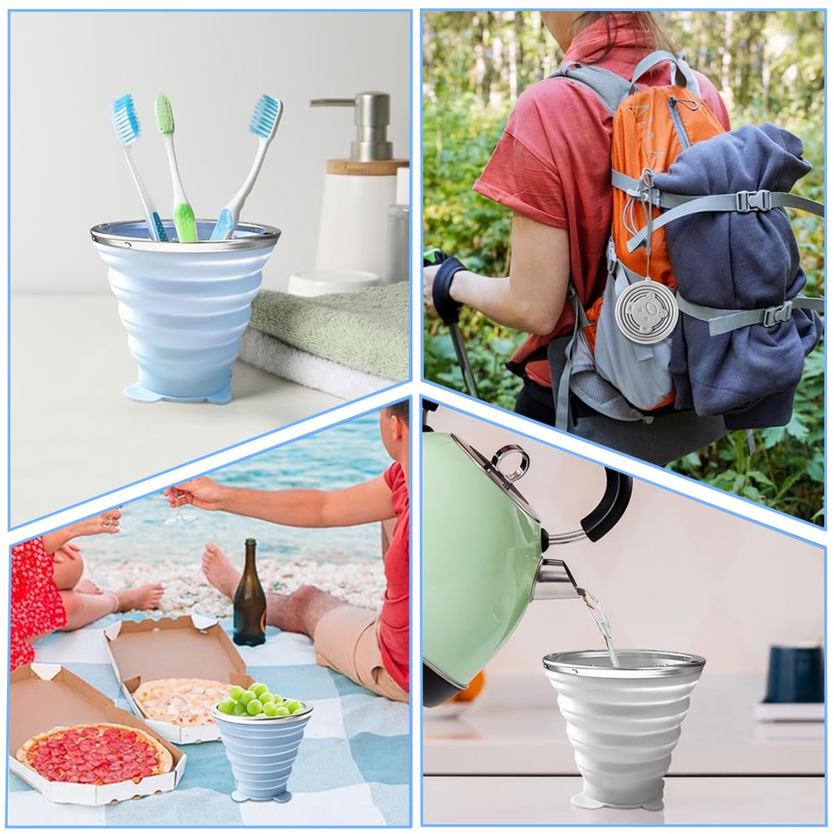 HASTHIP Collapsible Cup for Travel Accessories 4 Pack with Lids | Food Grade Silicone