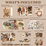 346Pcs Vintage Journal Kit, Journaling Kit Journal Stickers Journal Supplies, Scrapbook Stickers Pack for Art Journaling Bullet Junk Journal Planners, DIY Decoration Paper Craft Kits (Coffee)