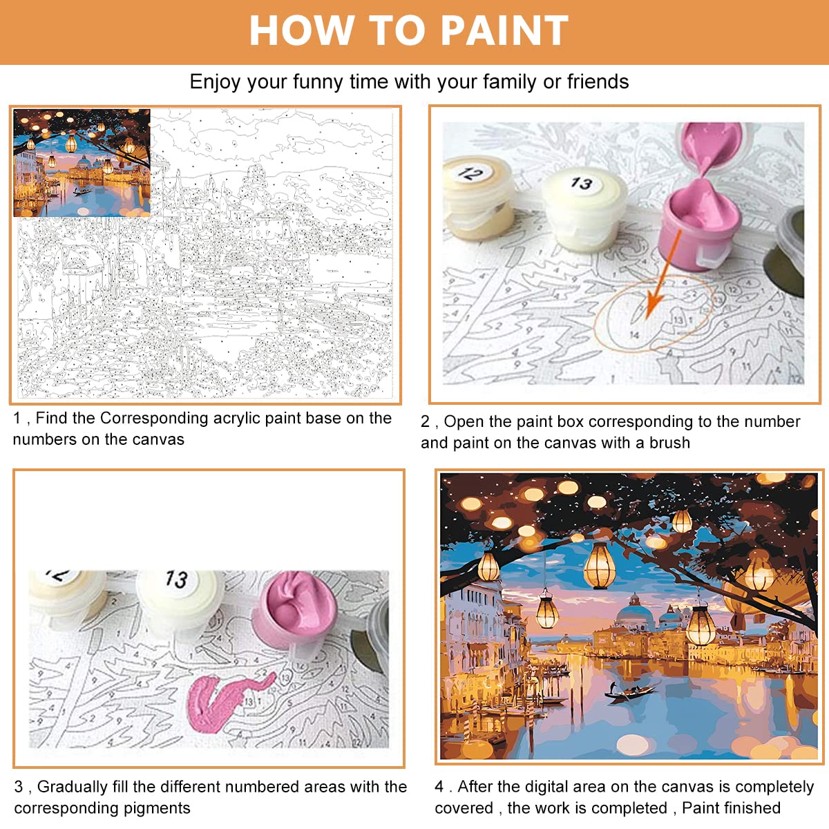 HASTHIP Paint by Numbers Kit for DIY Wall Decor with Printed Canvas 40x50cm | Great Gift for Adults and Kids