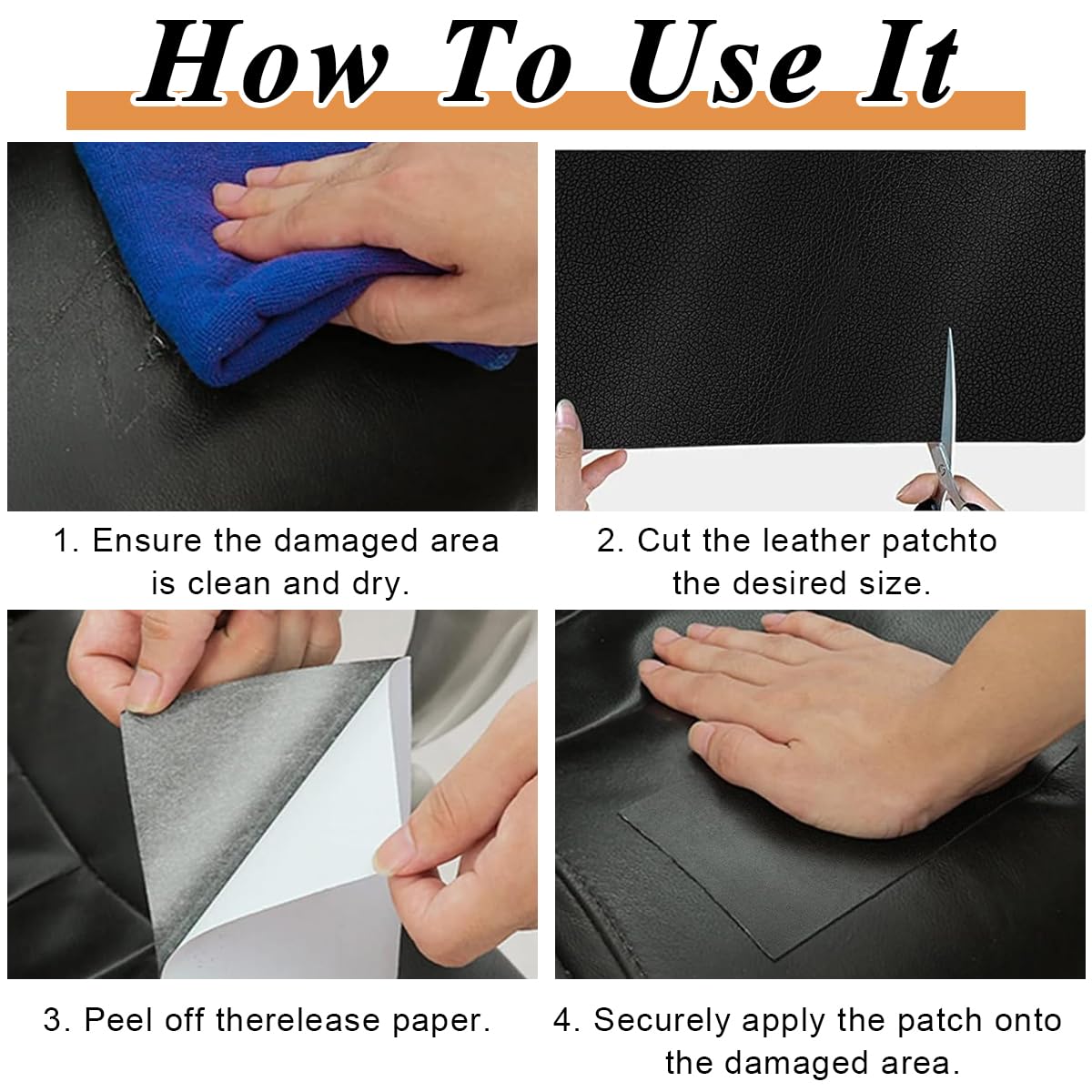 HASTHIP® Leather Repair Patch, 78"x17" Leather Repair Patch Tape Kit, Self Adhesive Leather Repair Kit Tape DIY for Car Seat Sofa Jackets Couches Chair, Black