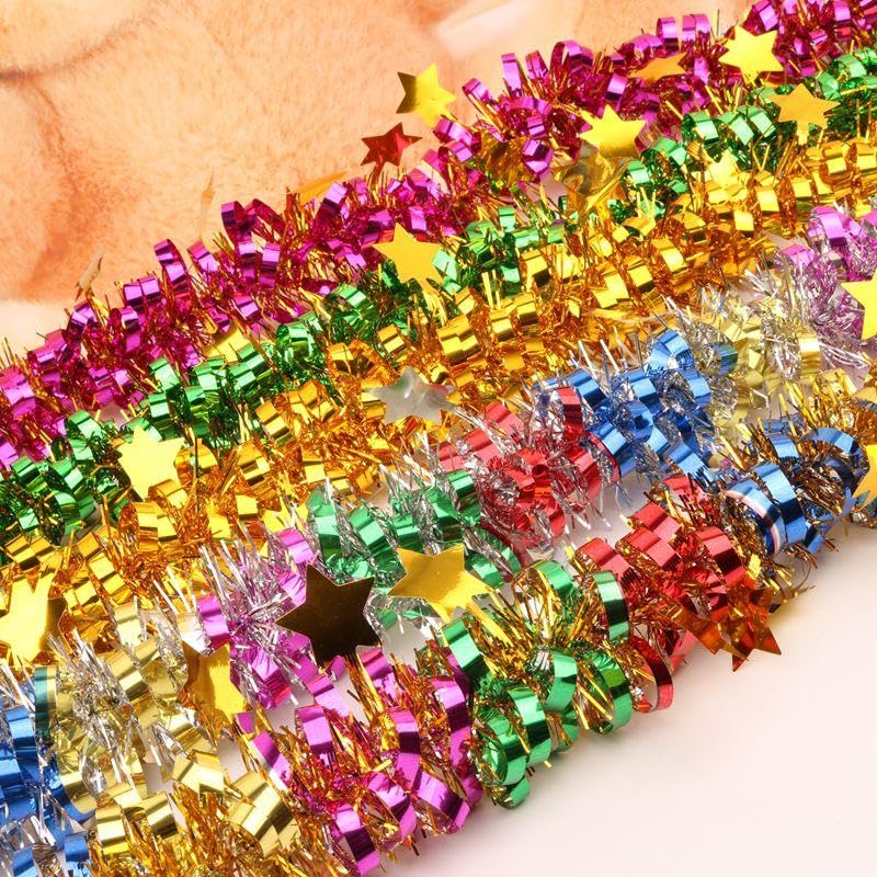 2Pcs Tinsel Garland Christmas Garland Decoration Hanging Garland 6.6ft Metallic Twist Multicolor Shining Garland for Birthday, Halloween, Home Decor, Party Decortion Items for Diwali Festival