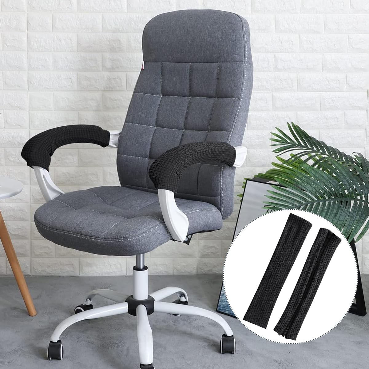 HASTHIP Office Chair Armrest Covers for Comfort and Protection with Zipper Design | 2Pcs Black 45×16cm