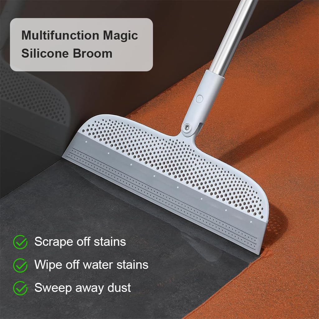 HASTHIP Squeegee Wiper Broom for Wet and Dry Floors featuring 41 in Steel Handle and Flexible Head
