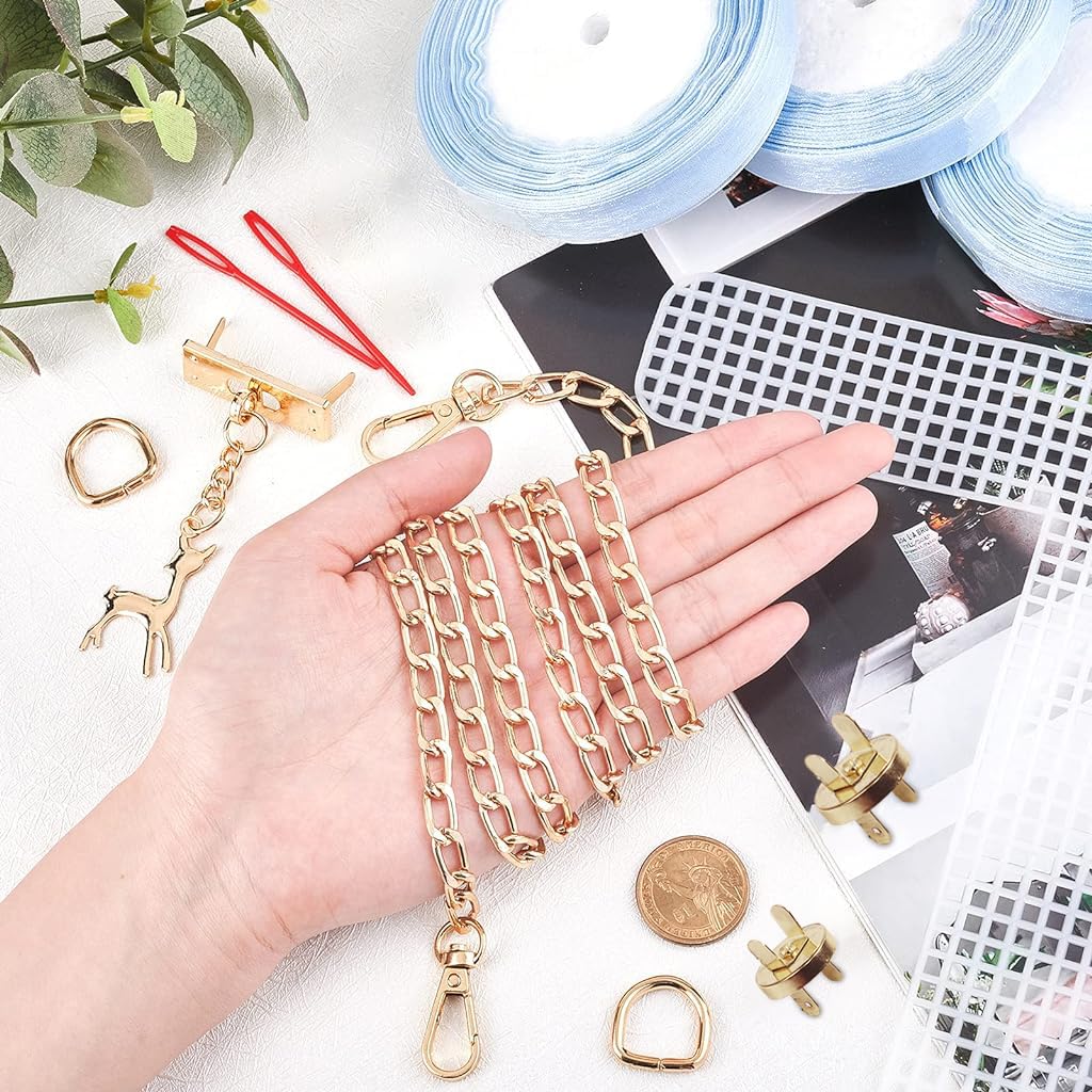 HASTHIP DIY Knitting Crochet Bags Kit for Handmade Crafting with 3 Plastic Canvas Sheets 20 x 13 x 6cm White | Includes Needles Strap Chains and Deer Button