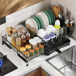 HASTHIP Dish Drying Rack for Kitchen Counter with 55x42cm Adjustable Basket and Drainboard