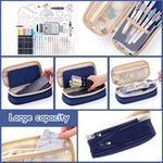 HASTHIP Pencil Pouch for Kids and Students with Double Zipper and Multi Compartments | 22x11cm Navy Blue 3 PCS