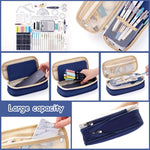 HASTHIP Pencil Pouch for School and Office with Double Zipper Compartments 22x11 cm | Navy Blue Nylon Case