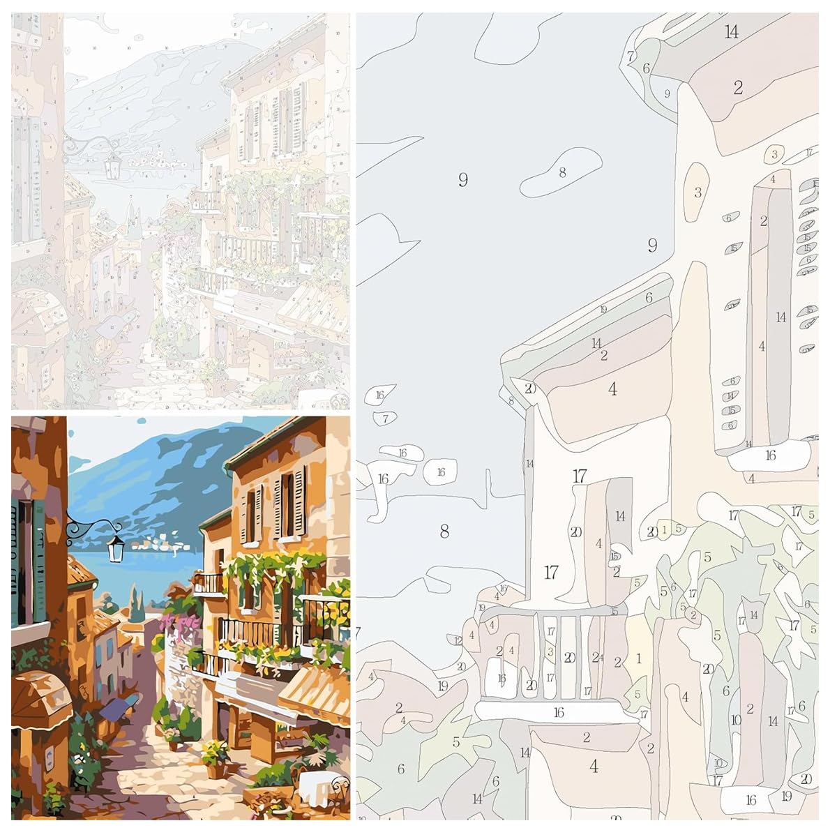 HASTHIP Paint by Numbers Kit for Adults with Acrylic Paints Brushes 16x20 Inch Canvas | European Town Art for Wall Decor and Gifts