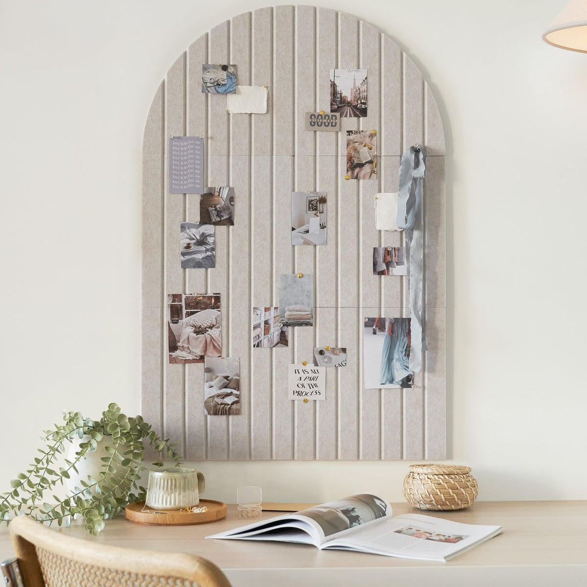 HASTHIP® Large Felt Board 90x60cm Modern Arch Design Wall Bulletin Board Decorative Cork Panel for Photos Notes Home Office Beige Almond