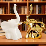 HASTHIP Ceramic Elephant Desk Decor for Home with Dual Color Design 5x5x8.8 cm | Symbolic Gift Set