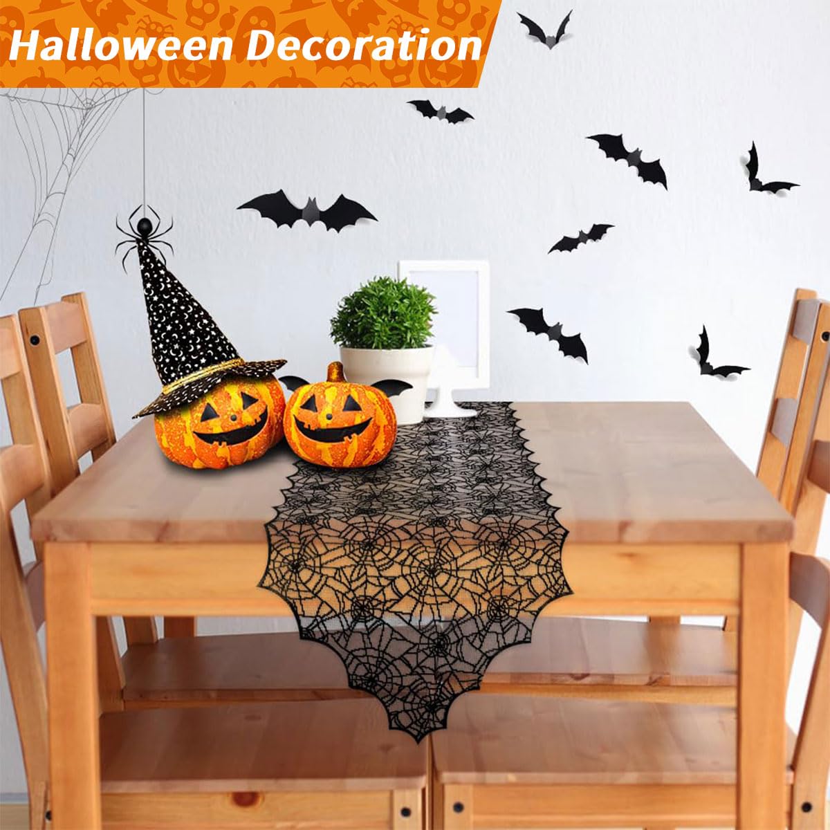 HASTHIP Halloween Table Runner for Parties with 45x180cm Black Lace Cobweb Design | Gothic Home Decor