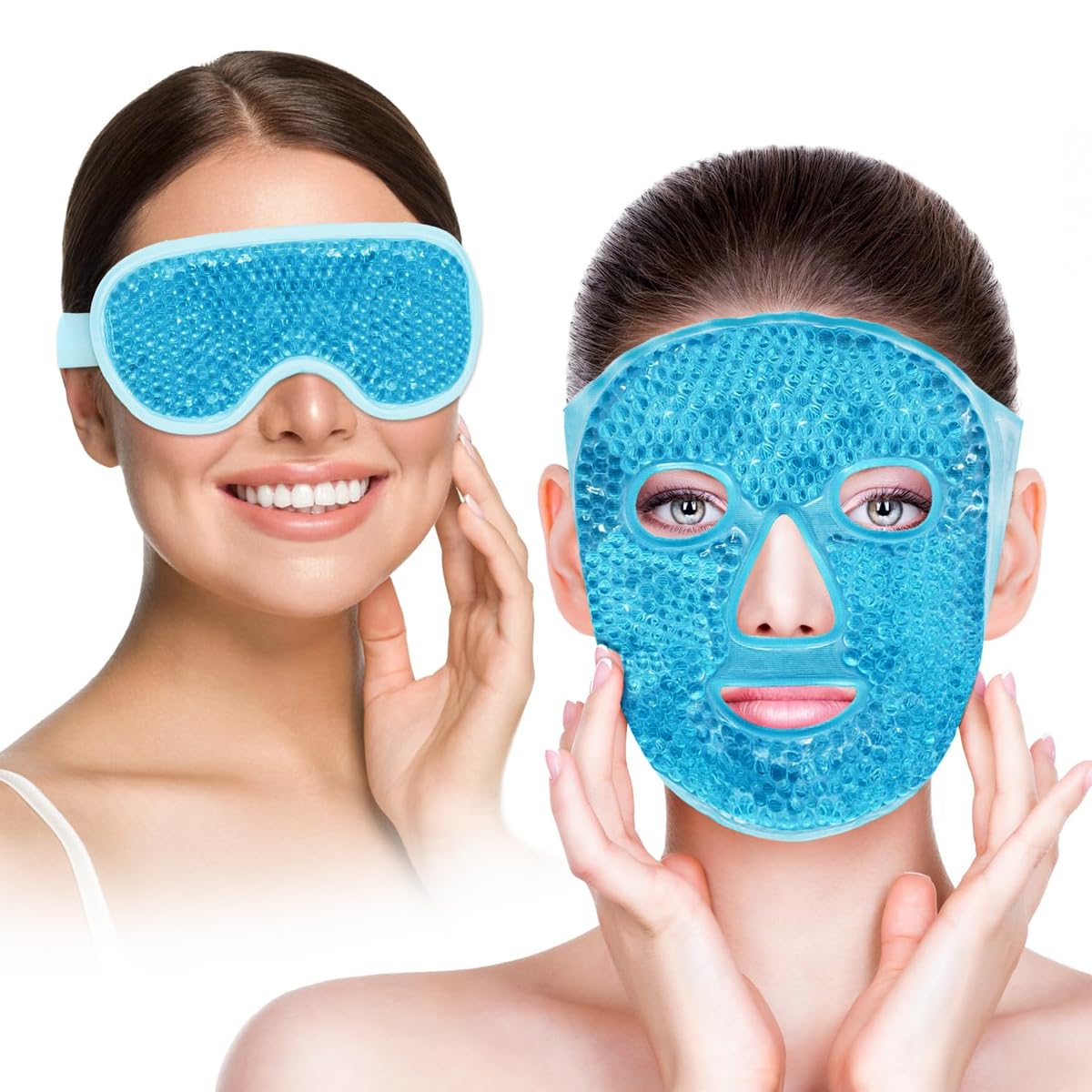 HASTHIP® Set de 2 Máscaras de Gel Facial y para Ojos,Reutilizable Compresa Fría y Caliente,Mascarilla Calmante para Ojeras Hinchazón Estrés Dolor Facial Terapia Dual Calor/Frío Cuidad