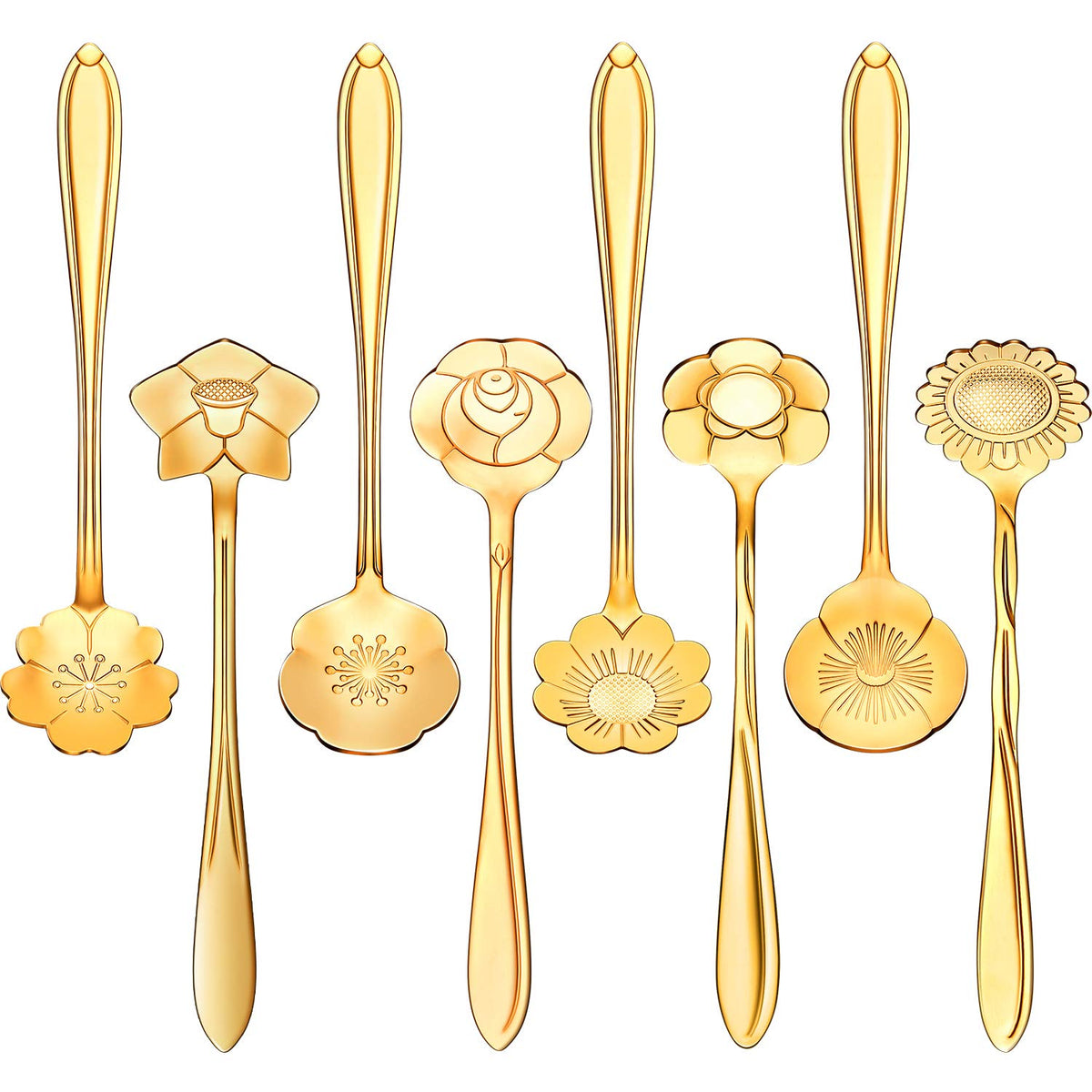 Hasthip Flower Spoon Set for Coffee and Tea with 8 Patterns | 410 Stainless Steel 11.9 cm