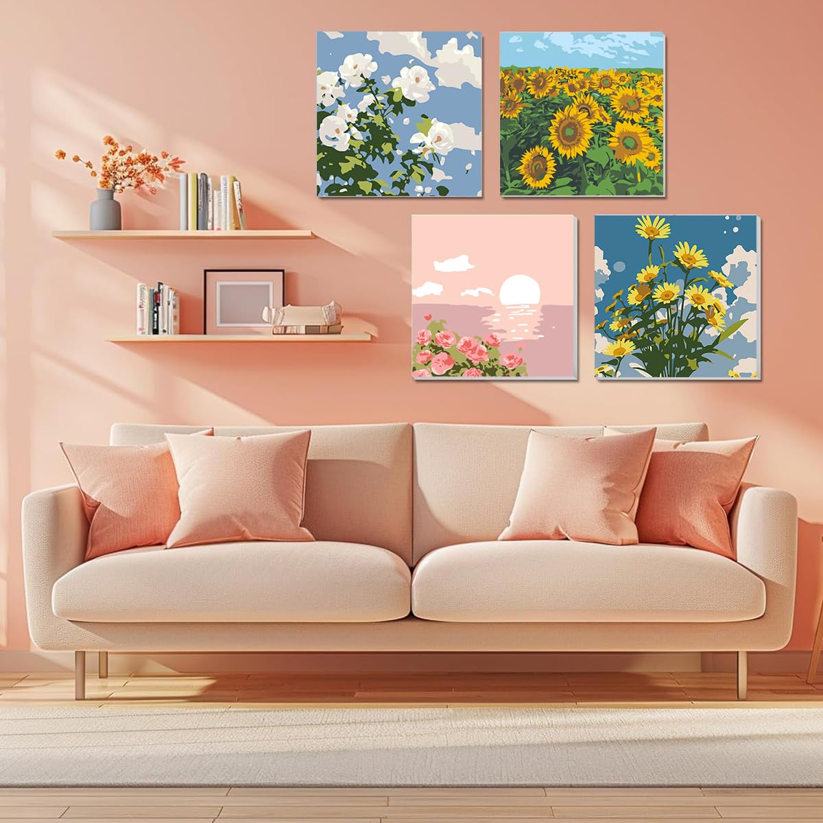 HASTHIP DIY Oil Painting Kit for Relaxing Home Art | 4PCS 7.8x7.8 in Canvases with Frames