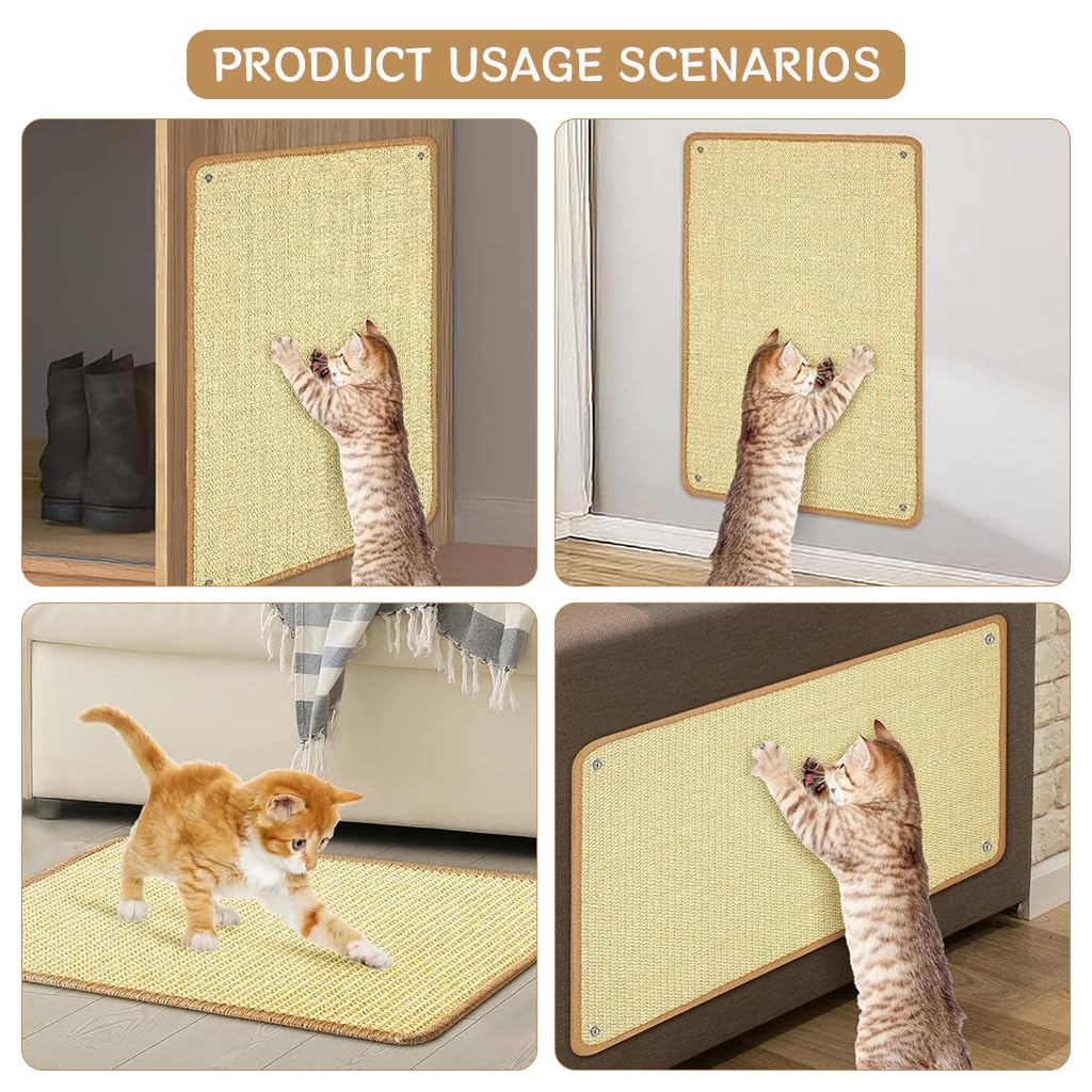 HASTHIP® Cat Wall Scratcher - Sisal Scratch Pad for Cats - Wall Scratching Post with Traceless Stickers