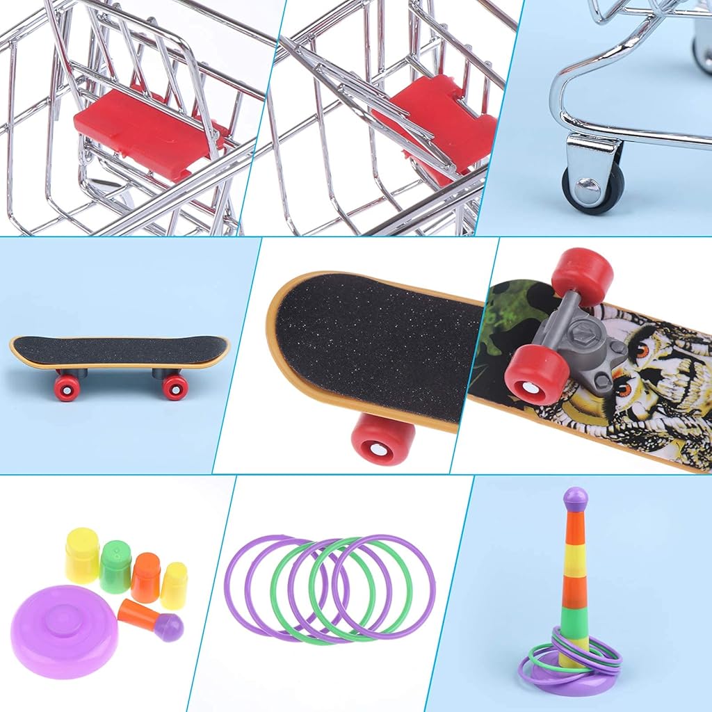 HASTHIP® Juguetes para Aves 7PCS Set Entrenamiento para Pájaros con Carrito Baloncesto Aro Anillos Monopatín Accesorios Educativos Coloridos Loros y Periquitos