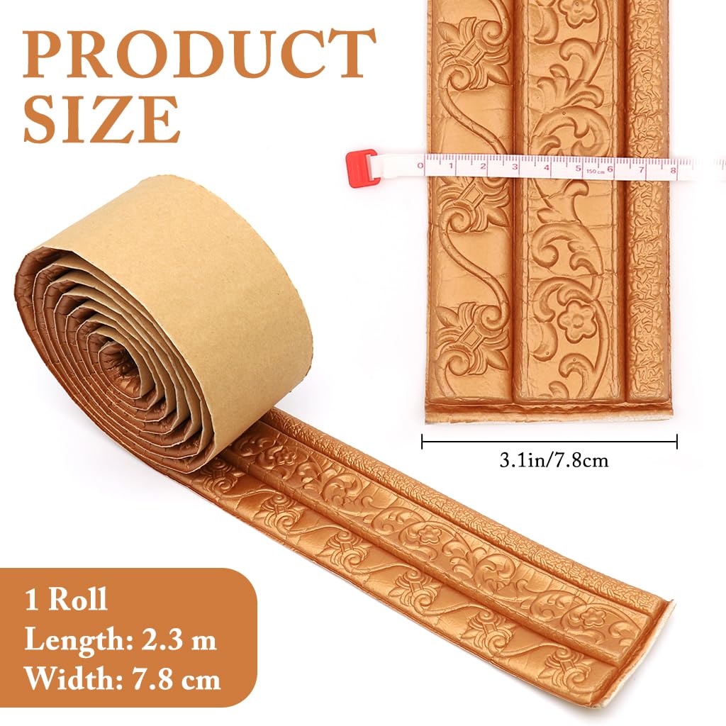 HASTHIP Peel Stick 3D Foam Molding Trim for Home Walls featuring Embossed Floral Design 2.3 m x 7.8 cm Brown 3 pcs