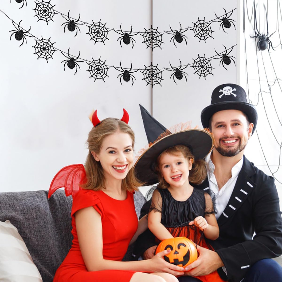 HASTHIP Halloween Tinsel Garland for Home and Party Decor with 6.6ft Cuttable Design | Featuring Pumpkin Spider Bat Cutouts in Orange and Purple