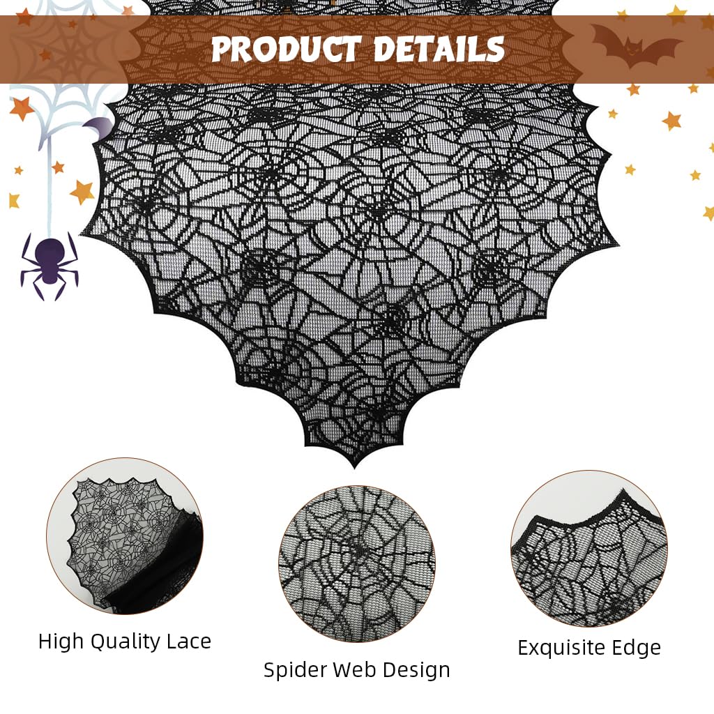 HASTHIP Halloween Table Runner 18x72 in for Party Decor featuring Black Lace Cobweb Design